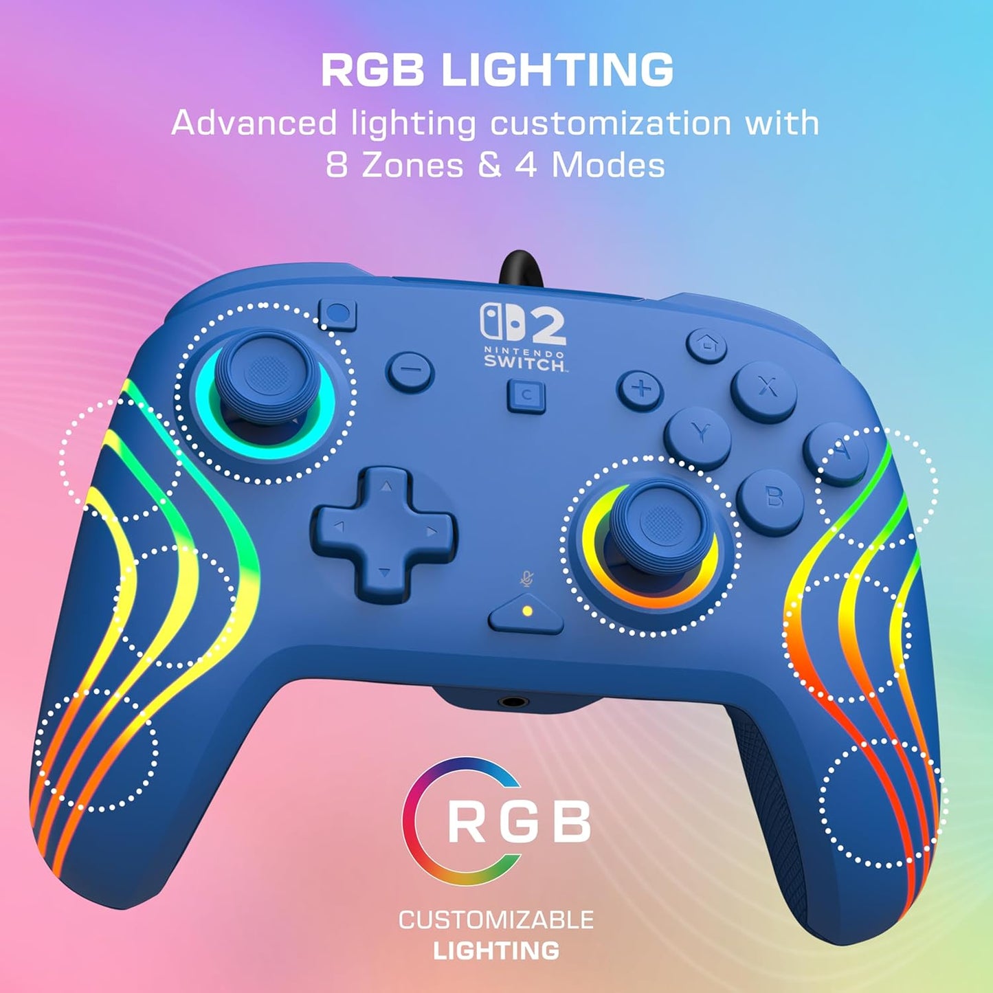 Turtle Beach - Afterglow (Blue) - Controller Wired RGB Retroilluminato Gaming Cablato per Nintendo Switch 2, Funziona anche con Nintendo Switch/Oled (Blu)