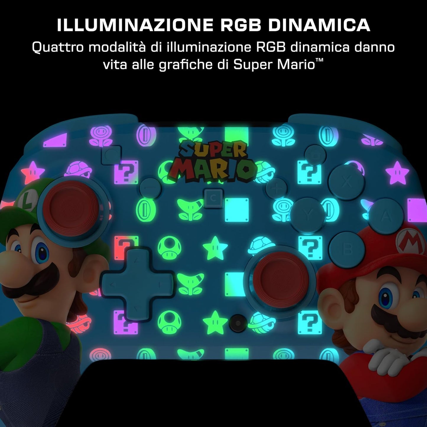 Turtle Beach - Rematch - Super Mario (Mario e Luigi) Illuiminato RGB LED  - Controller da gaming wireless per Nintendo Switch 2, Funziona anche con Nintendo Switch/Oled/Lite - Pulsante C non disponibile.