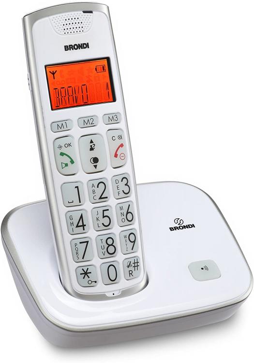 BRONDI BRAVO GOLD2 BIANCO TELEFONO CORDLESS SENZA FILO PORTATILE UFFICIO CASA