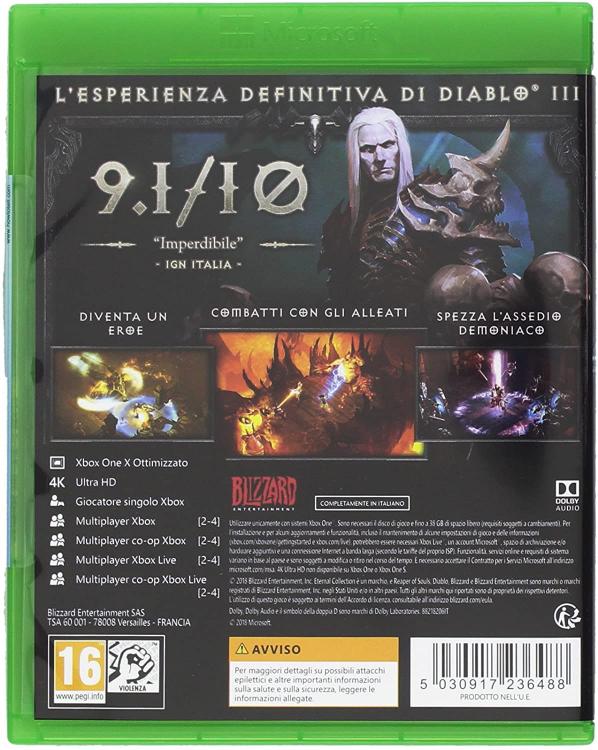 DIABLO 3 ETERNAL COLLECTION EDITION XBOX ONE VIDEOGIOCO X BOX PAL ITALIANO NUOVO