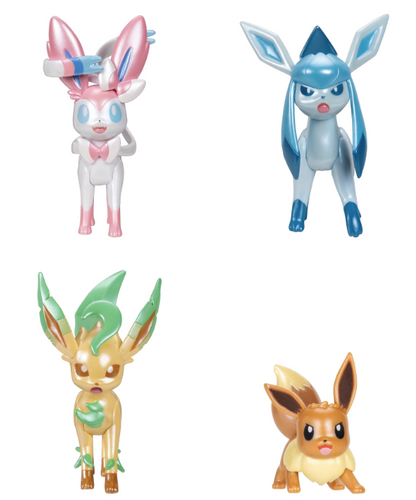Jazwares - Pokemon Select Evolution Multi-Pack (Eevee, Leafeon, Glaceon, Sylveon) - Vinyl Action Figure Statuetta 12 Cm in Vinile da Collezione