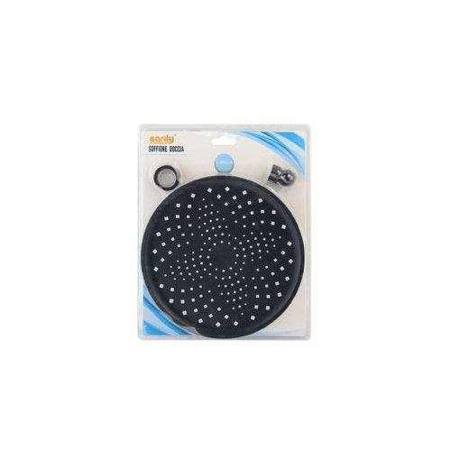 Soffione Doccia Nero Opaco Anticalcare Abs Effetto Pioggia Rotondo 22.5 Cm