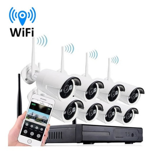Kit Videosorveglianza Nvr 8 Canali Con 8 Telecamere Wifi Wireless Full Hd 2Mp Ip