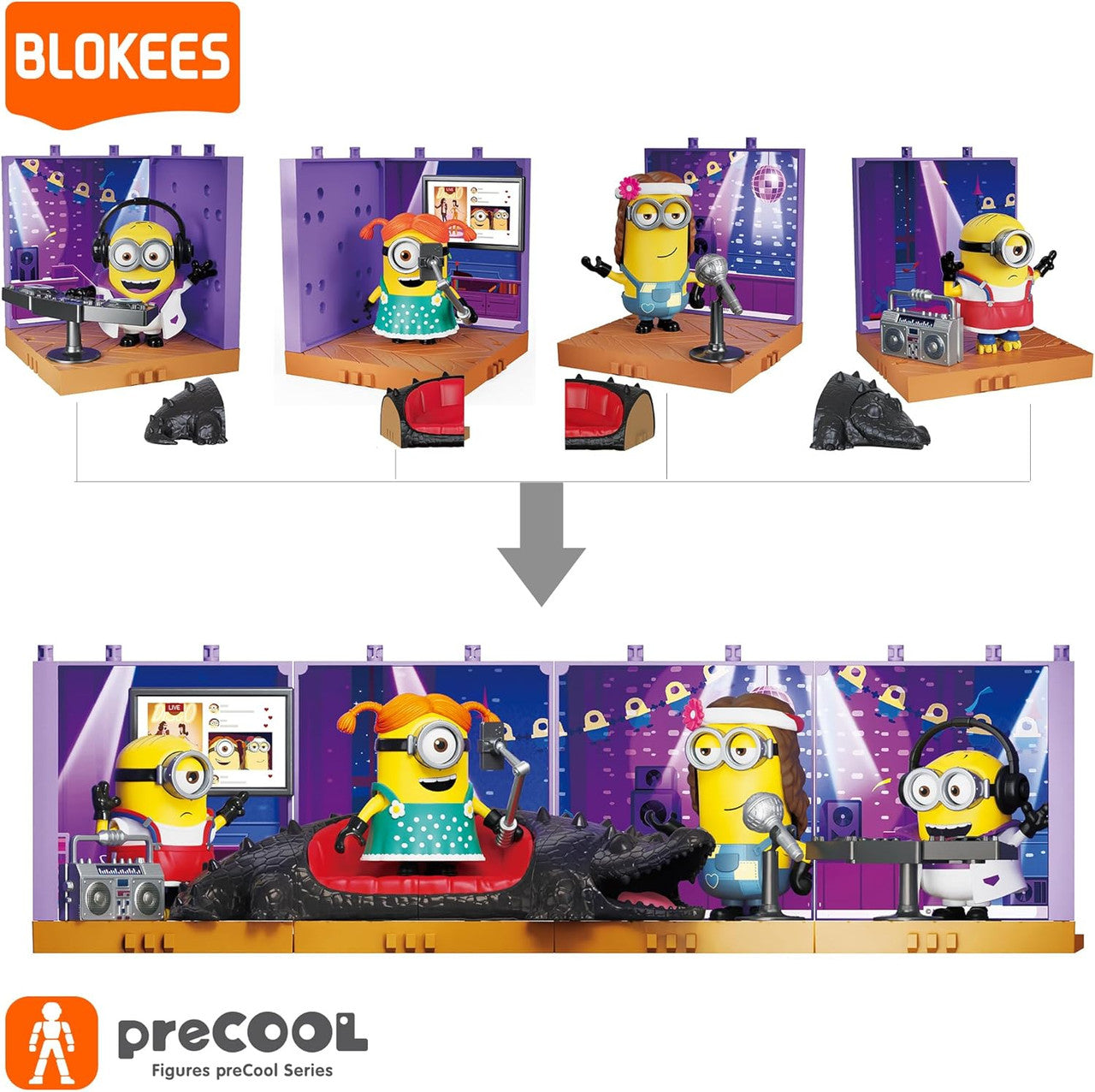 Blokees Minions - PreCool - Celebratate Party Series 02 - Plastic Model Kits (Blind Box) CASE OF 8 - Action Figure da Collezione 74855