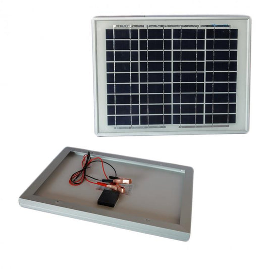Pannello Solare Fotovoltaico Celle Silicio Modulo 10W Watt 12V Pinze Batteria