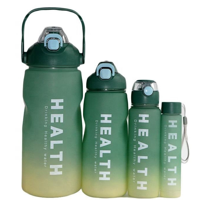 Set 4 Borraccia Sportiva Graduata Motivazionale 3.3L /1.5L/ 0.8L/0.28L con Cannuccia, Set di 4 Bottiglie per Acqua e Bevande, Grande Capacità, senza BPA, Portatile, per Campeggio, Fitness, Sport, Calcio, Pallavolo, Viaggio, Ufficio