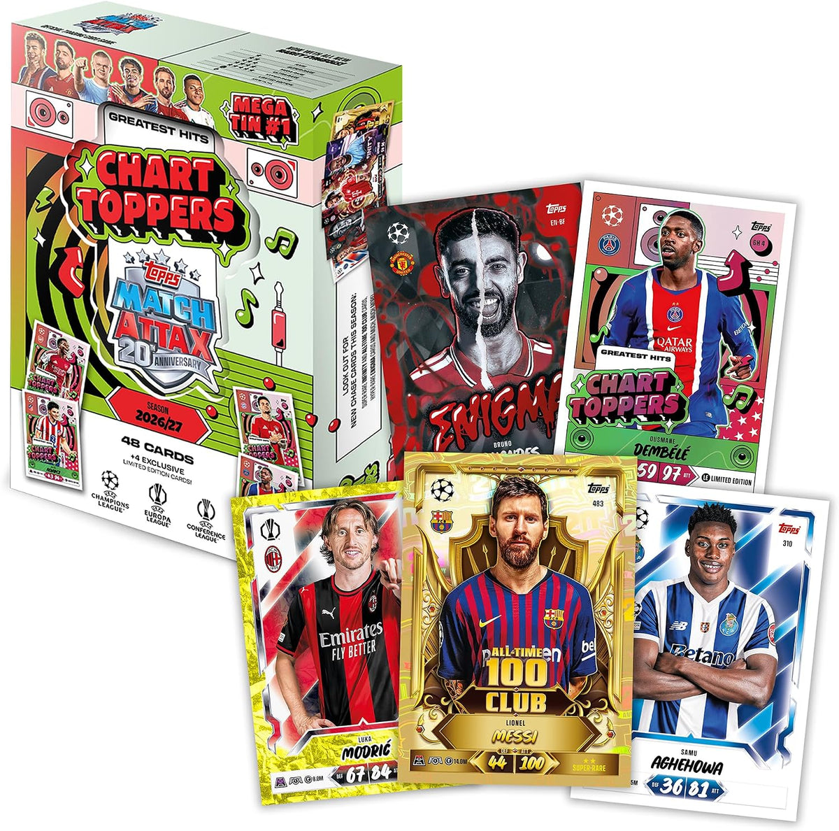 Topps Match Attax UCC 2026/27 - Mega Tin 1 (Chart Toppers) 48 Card Uefa Greatist Hits - TCG Da Collezione
