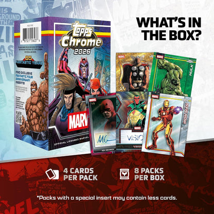 Topps Chrome 2026 Marvel Comics - Value Box - Card Collezionabili 32 Carte Ufficiali - 8 Buste TCG