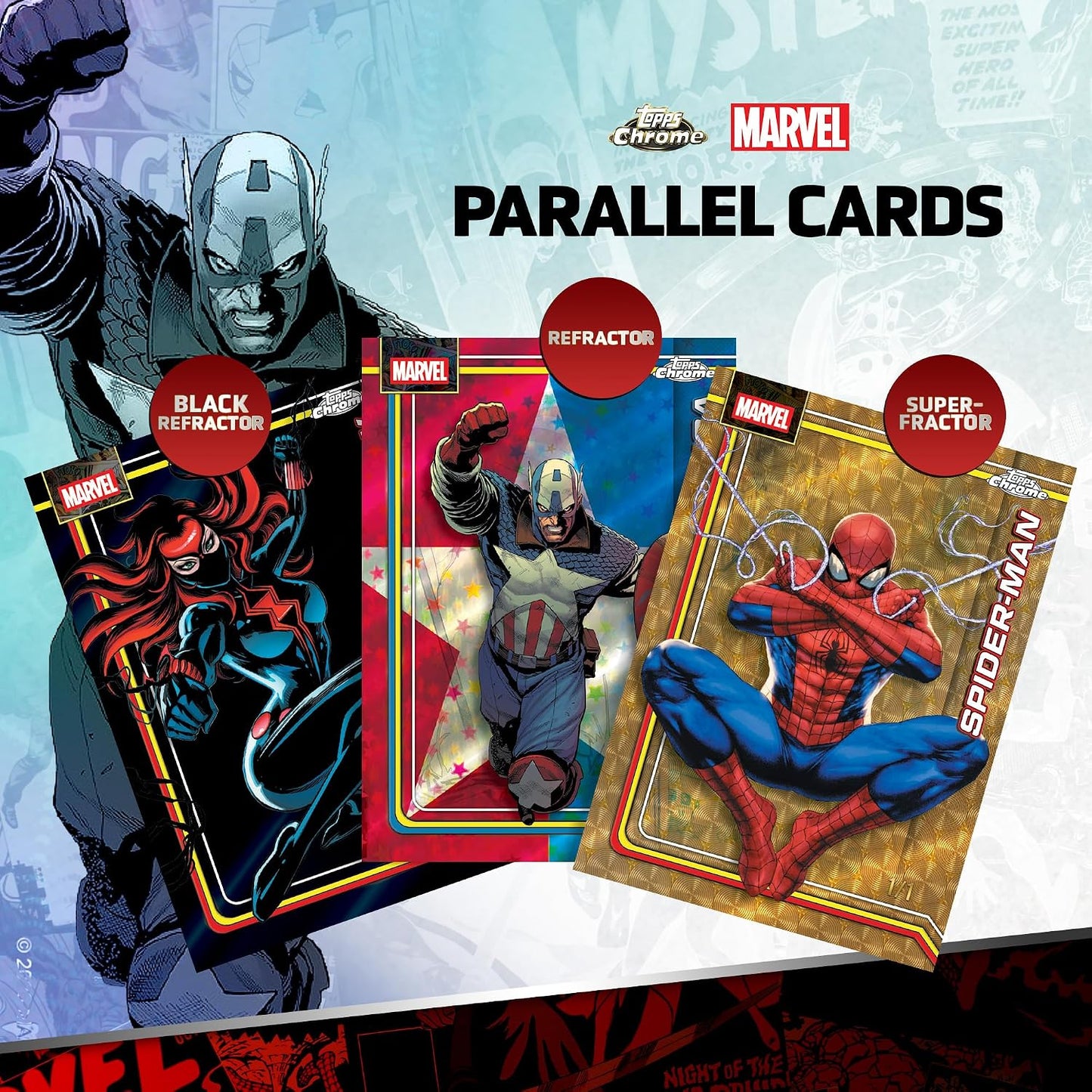 Topps Chrome 2026 Marvel Comics - Value Box - Card Collezionabili 32 Carte Ufficiali - 8 Buste TCG