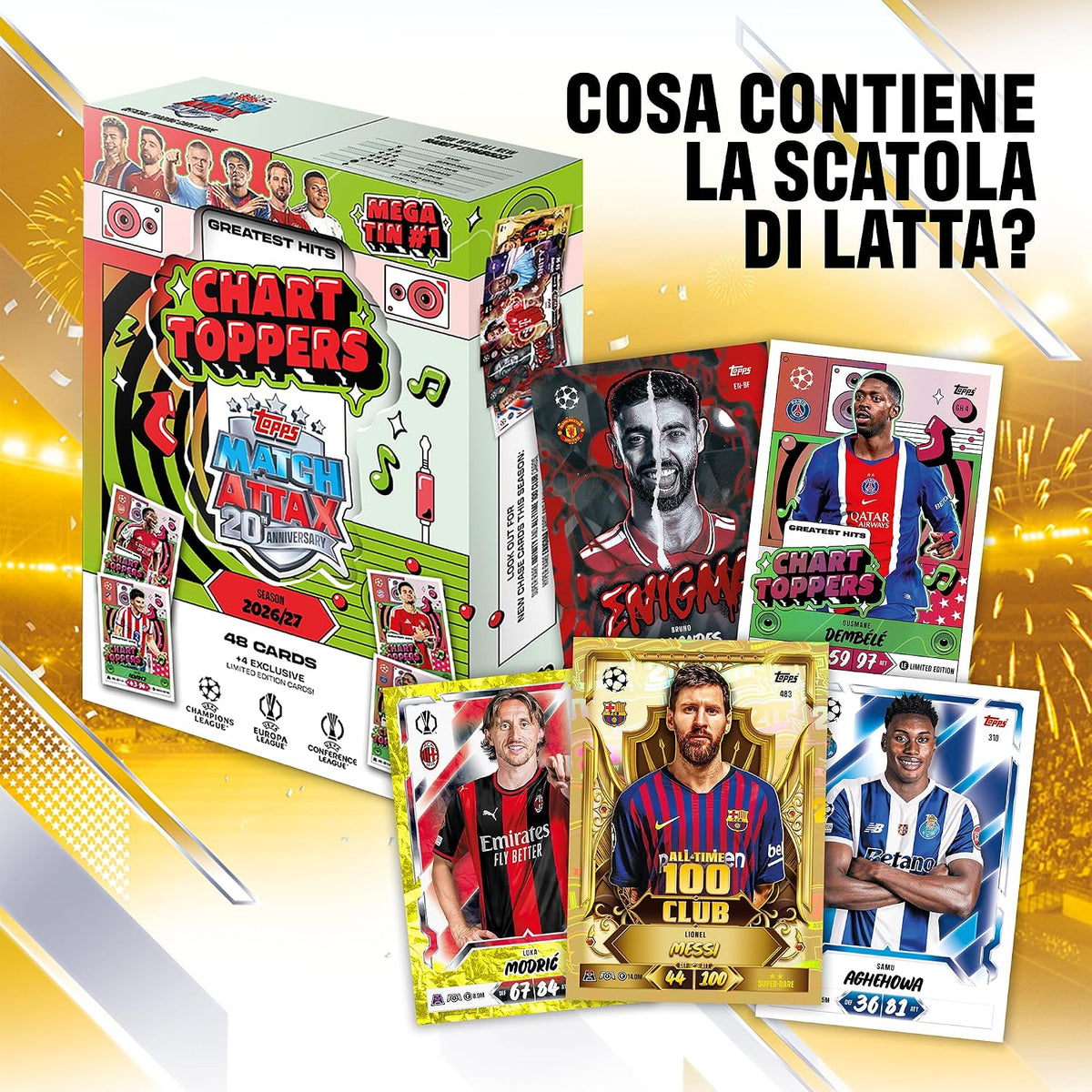 Topps Match Attax UCC 2026/27 - Mega Tin 1 (Chart Toppers) 48 Card Uefa Greatist Hits - TCG Da Collezione
