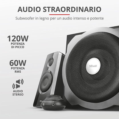 Trust Tytan Set Altoparlanti 2.1 Casse Subwoofer Pc Tv Smartphone Gaming 120W