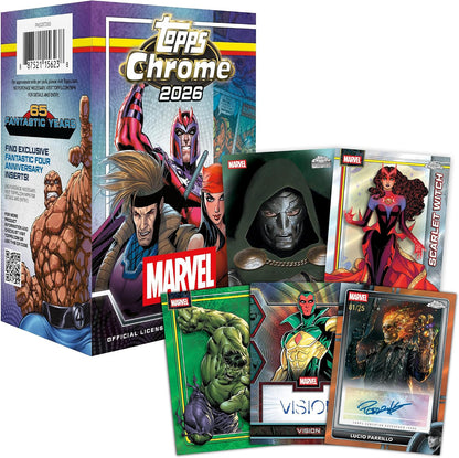 Topps Chrome 2026 Marvel Comics - Value Box - Card Collezionabili 32 Carte Ufficiali - 8 Buste TCG