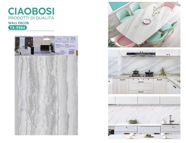ADESIVO CARTA DA PARATO 3D EFFETTO MARMO ARGENTO PANNELLO SPUGNA 30X60CM|TX-9984