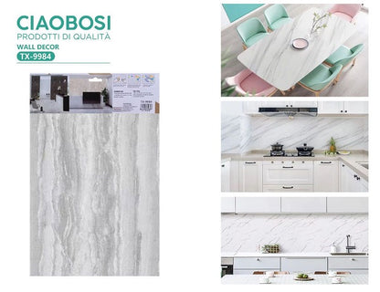 ADESIVO CARTA DA PARATO 3D EFFETTO MARMO ARGENTO PANNELLO SPUGNA 30X60CM|TX-9984