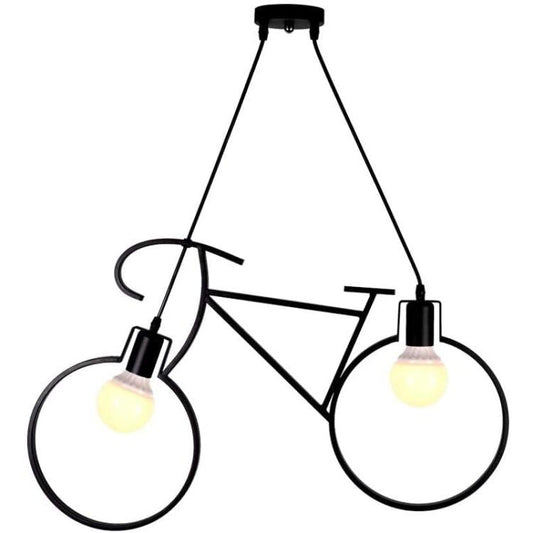 Lampadario A Sospensione A Forma Di Bicicletta In Metallo Nero 2 Attacchi E27