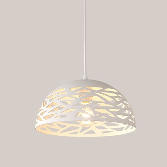 Lampadario Moderno A Sospensione Paralume Traforato Intrecciato Ferro E27 Bianco