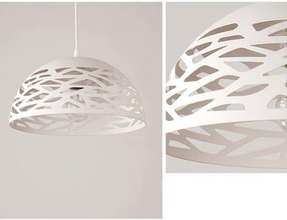 Lampadario Moderno A Sospensione Paralume Traforato Intrecciato Ferro E27 Bianco