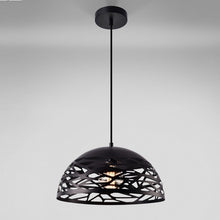 Lampadario Moderno A Sospensione Paralume Traforato Intrecciato Ferro E27 Nero