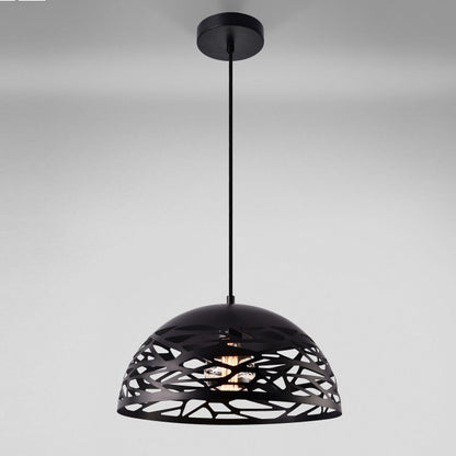 Lampadario Moderno A Sospensione Paralume Traforato Intrecciato Ferro E27 Nero