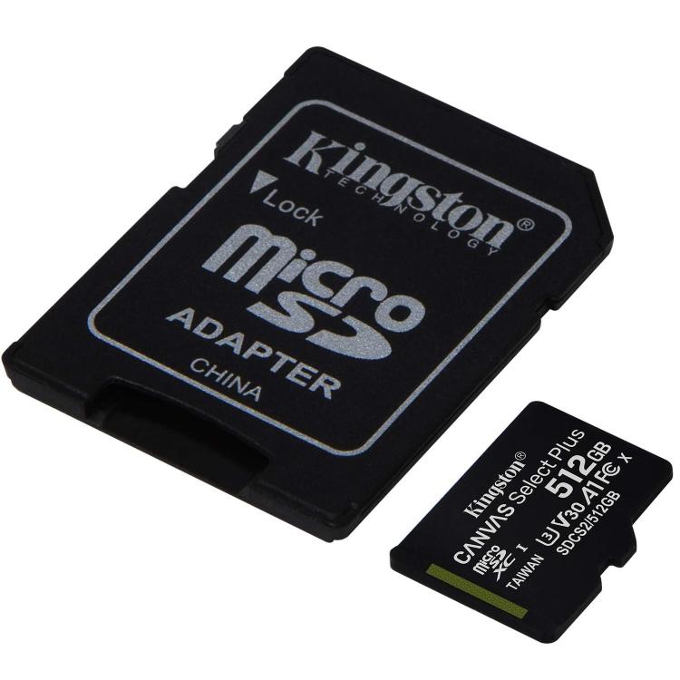 Kingston Micro Sd 512Gb + Adattatore Canvas Plus Sdcs2 32Gb Classe 10 100Mb/S