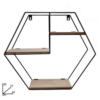 Scaffale Mensola Da Parete Esagonale In Metallo Ripiani Legno Bacheca Libreria