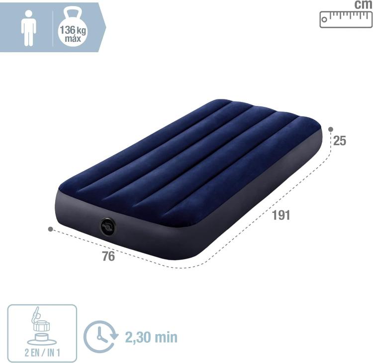 Intex Materassino Singolo Gonfiabile Fiber-Tech Downy Campeggio Mare 191X76X25Cm