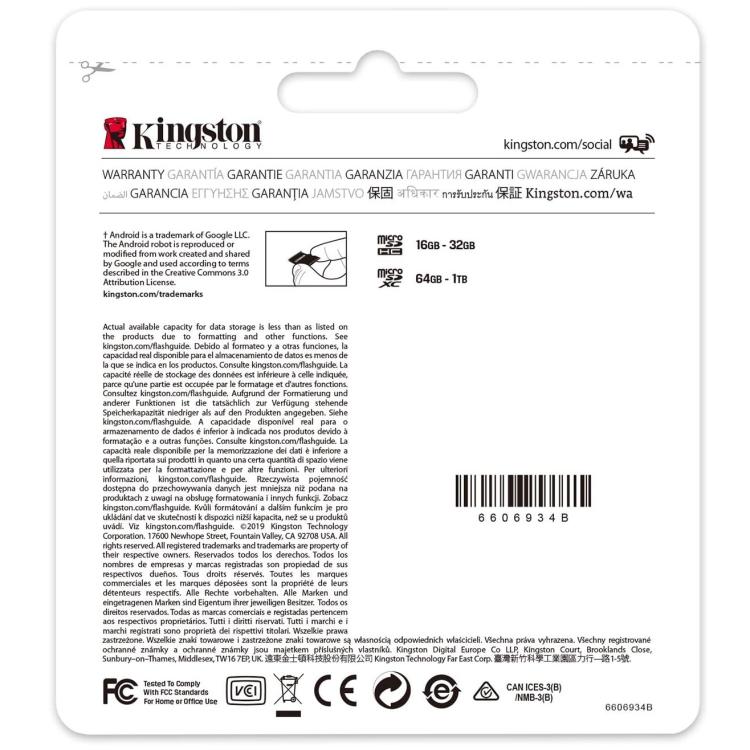 Kingston Micro Sd 512Gb + Adattatore Canvas Plus Sdcs2 32Gb Classe 10 100Mb/S