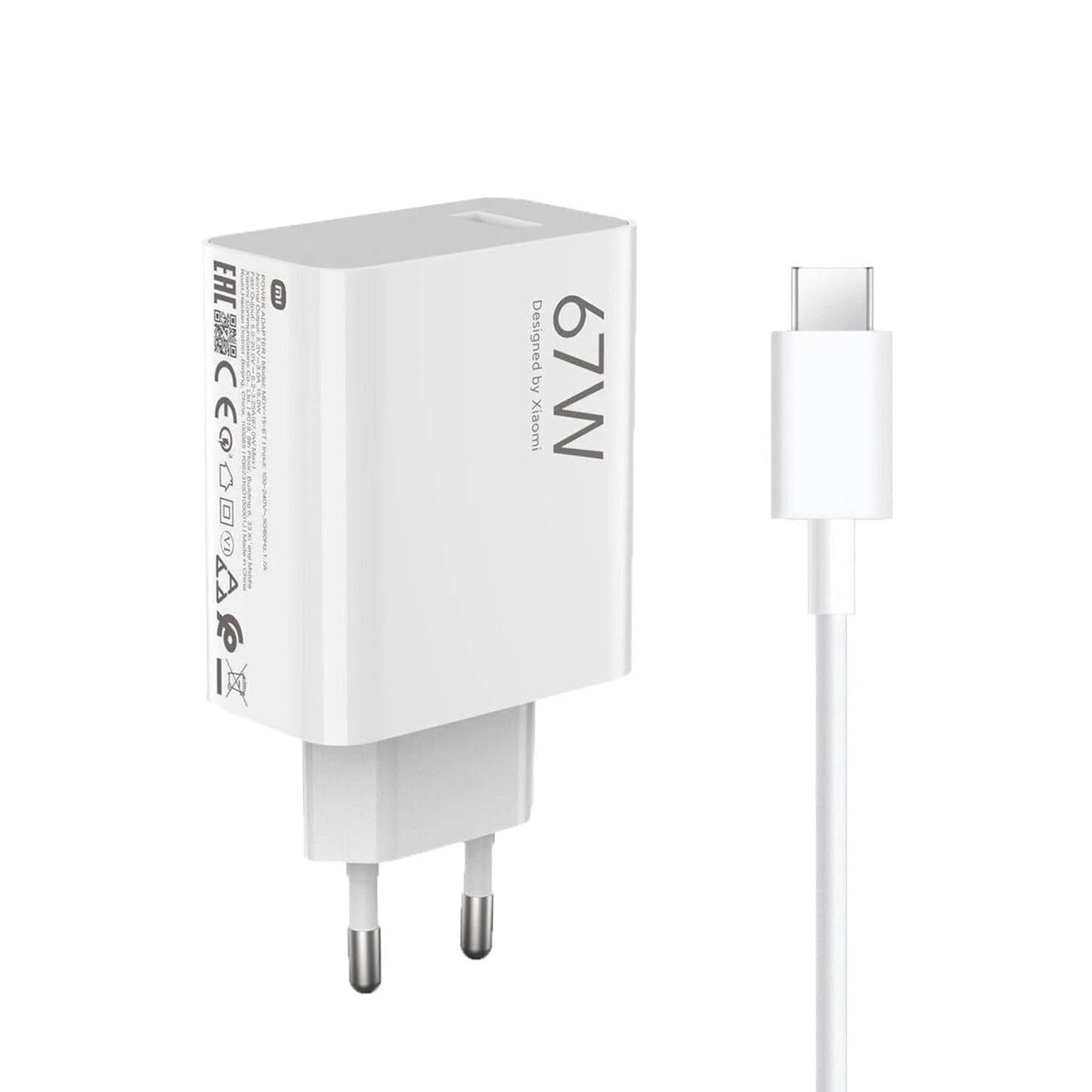 Xiaomi Caricabatterie Hyper Charging Combo 67W Originale (Spina Type-A + Cavo Type-C) Caricatore Alimentatore da Muro Turbo Charge con Porta USB-A USB-C, Ricarica Rapida per Xiaomi 13/12/11, Redmi Note 11/12 Pro, POCO F5/X5, Bianco