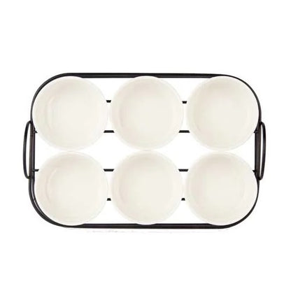 Set 6 Pezzi Antipastiera Porcellana Con Supporto Vassoio Aperitivo Ciotole Salse