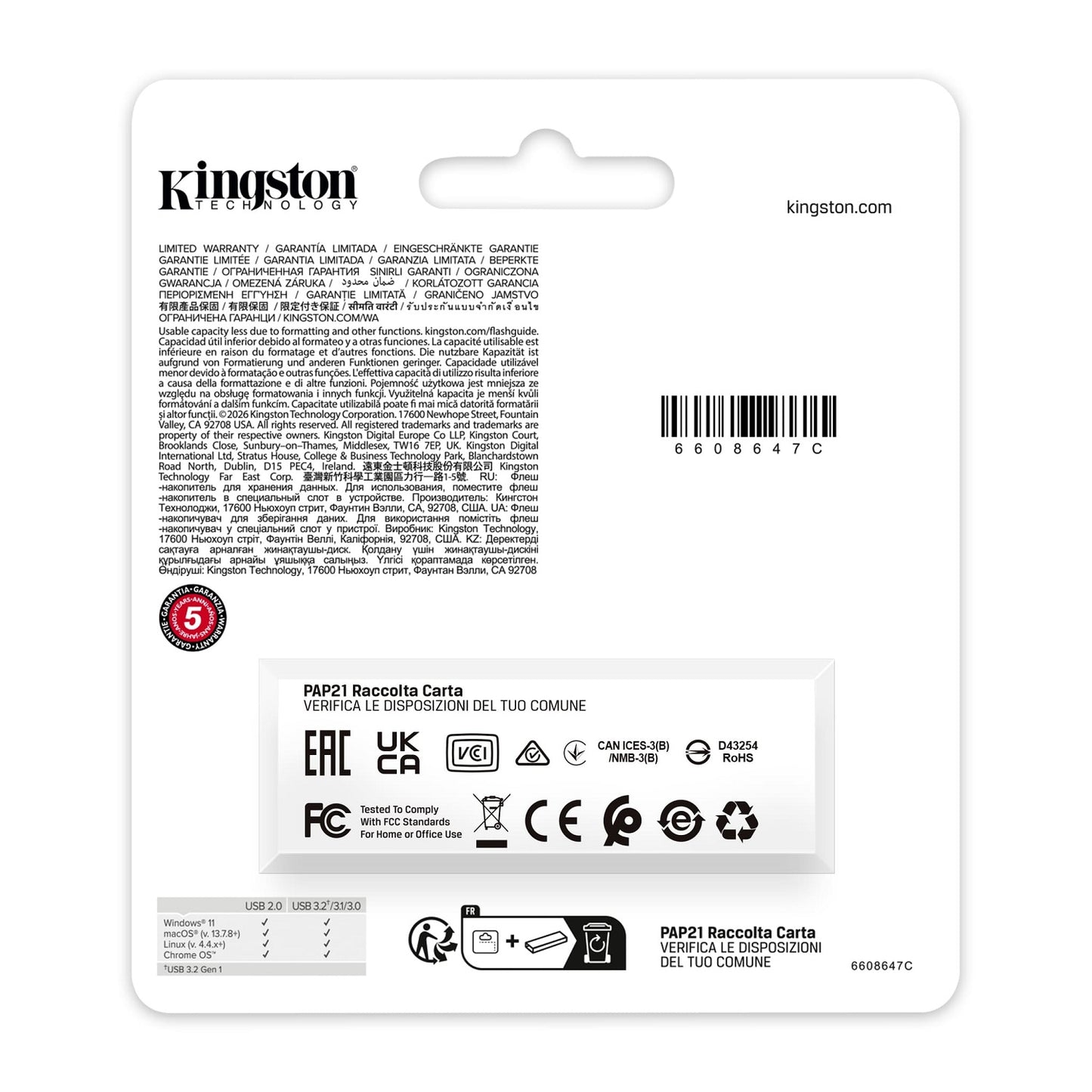 Kingston Pendrive 128GB DTXG2/128GB DataTravel Exodia Gen.2 USB-A 3.2 Chiavetta Type-A Memoria Drive Flash PC 200MB/s Nero/Blu
