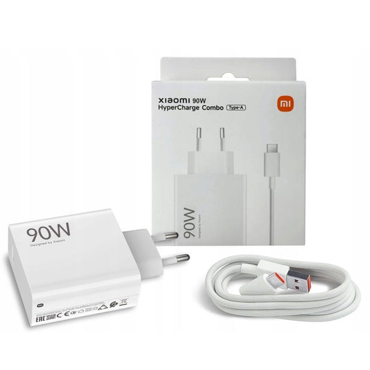 Xiaomi Caricabatterie Hyper Charging Combo 90W Originale (Spina Type-A + Cavo Type-C) Caricatore Alimentatore da Muro Turbo Charge con Porta USB-A USB-C, Ricarica Rapida, Bianco