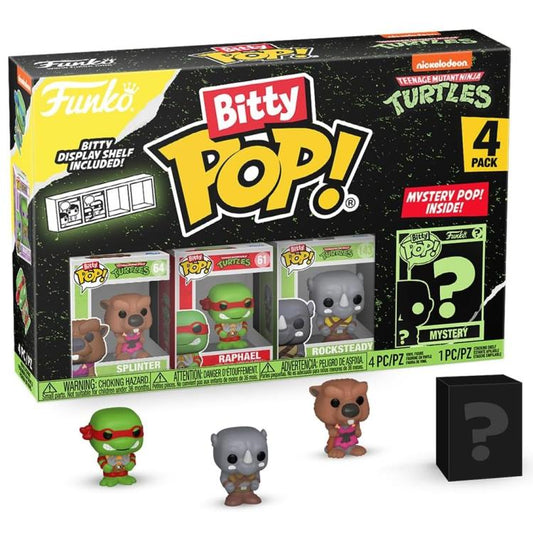 Funko Bitty Pop! Tmnt Tartarughe Ninja Turtles 4 Pack Splinter/Raphael/Rockst.