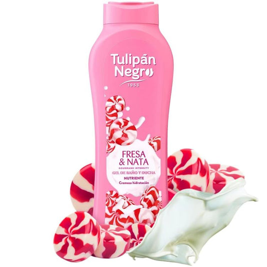 Tulipan Negro Shower Gel Bagno (Panna E Fragole Dolci) Bagnoschiuma Fucsia 650Ml