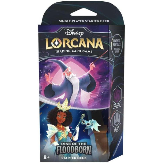 Disney Lorcana "Rise Of The Floodborne" Starter Deck Amethyst/Steel Card Tcg Eng