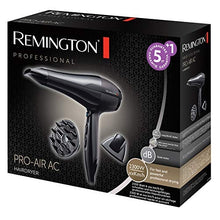 Remington AC5999 Asciugacapelli Professionale agli Ioni, motore di lunga durata 2300W, 3 livelli di riscaldamento, due ugelli per lo styling Phon per Capelli Lisci e Ricci + diffusore, Pro Air Black
