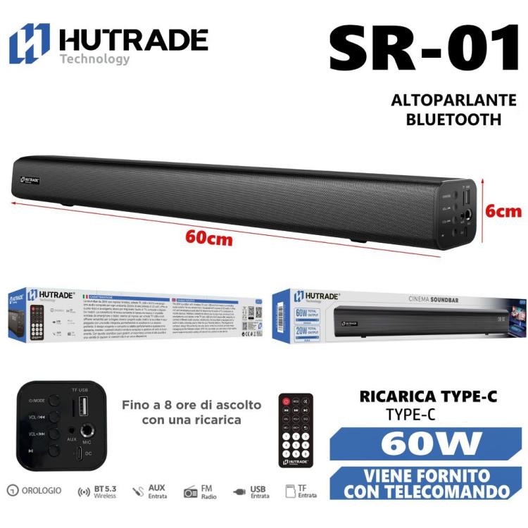 Hutrade Sr01 Soundbar Tv 60W Speaker Wireless Bluetooth Aux 20W Rms Telecomando