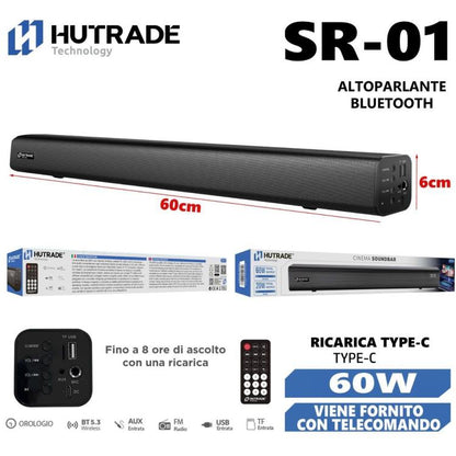 Hutrade Sr01 Soundbar Tv 60W Speaker Wireless Bluetooth Aux 20W Rms Telecomando