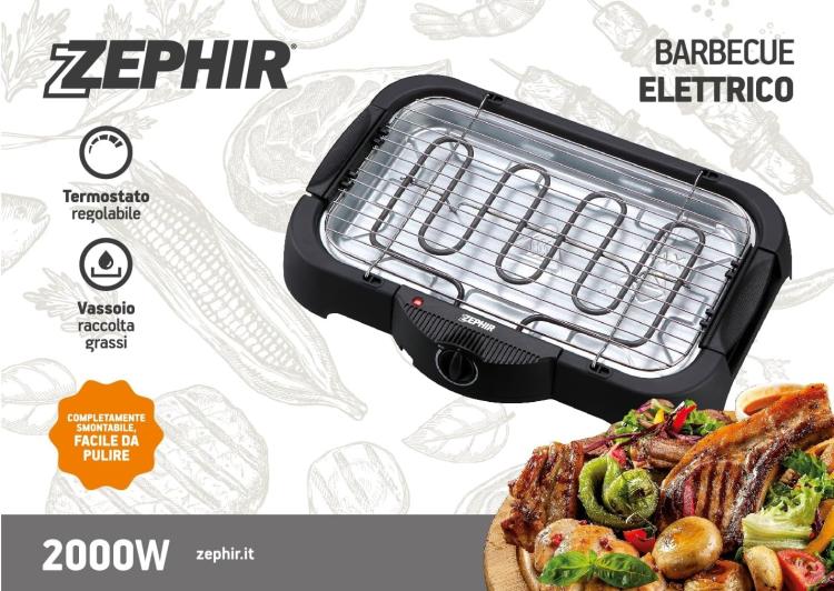 Zephir Bistecchiera Grill Elettrica E Griglia Termostato Piastra Barbecue 2000W