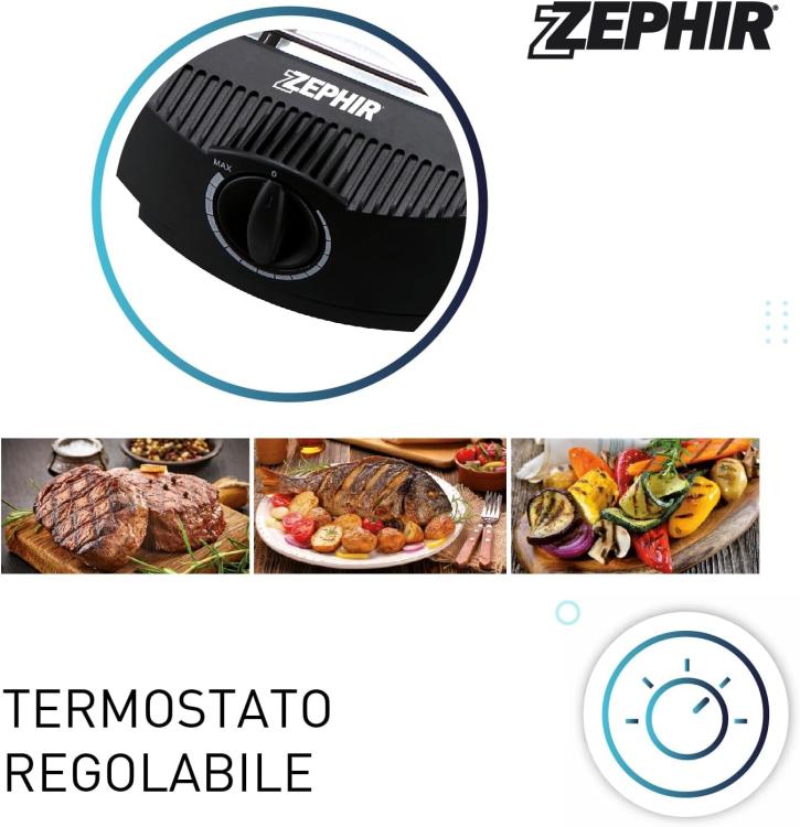 Zephir Bistecchiera Grill Elettrica E Griglia Termostato Piastra Barbecue 2000W