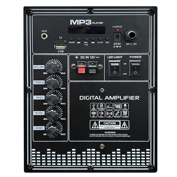 CASSA PORTATILE RICARICABILE TROLLEY AMPLIFICATA BLUETOOTH USB MICROFONO KARAOKE
