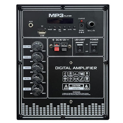 CASSA PORTATILE RICARICABILE TROLLEY AMPLIFICATA BLUETOOTH USB MICROFONO KARAOKE