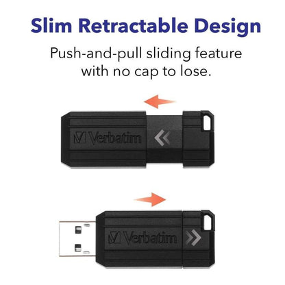 Verbatim Pendrive Pinstripe 128 Gb Chiavetta Usb 2.0 Memoria Nero Drive 49071