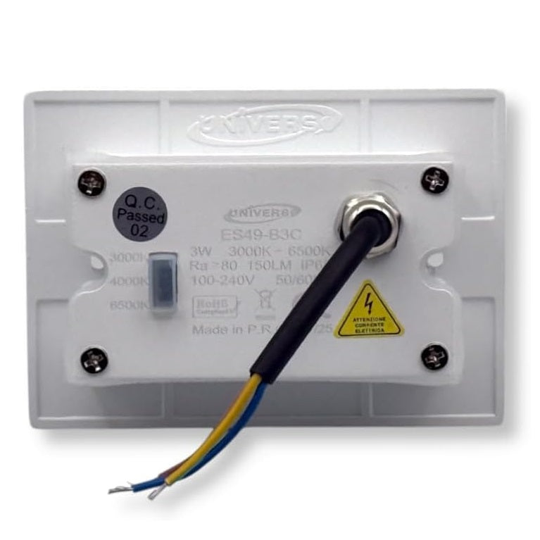 Universo Es49-G3c Punto Luce Segnapasso Rettangolare Led ad Incasso Cambia Colore CCT 3in1 da 3w 24° Da Esterno Ip65 Scatola 503 per Scale Giardino - Bianco