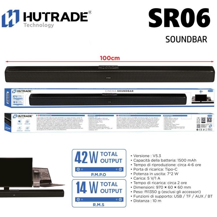 Hutrade Sr06 Soundbar Tv 42W Speaker Wireless Bluetooth Aux Usb Tf 14W Rms