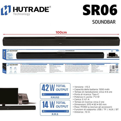 Hutrade Sr06 Soundbar Tv 42W Speaker Wireless Bluetooth Aux Usb Tf 14W Rms
