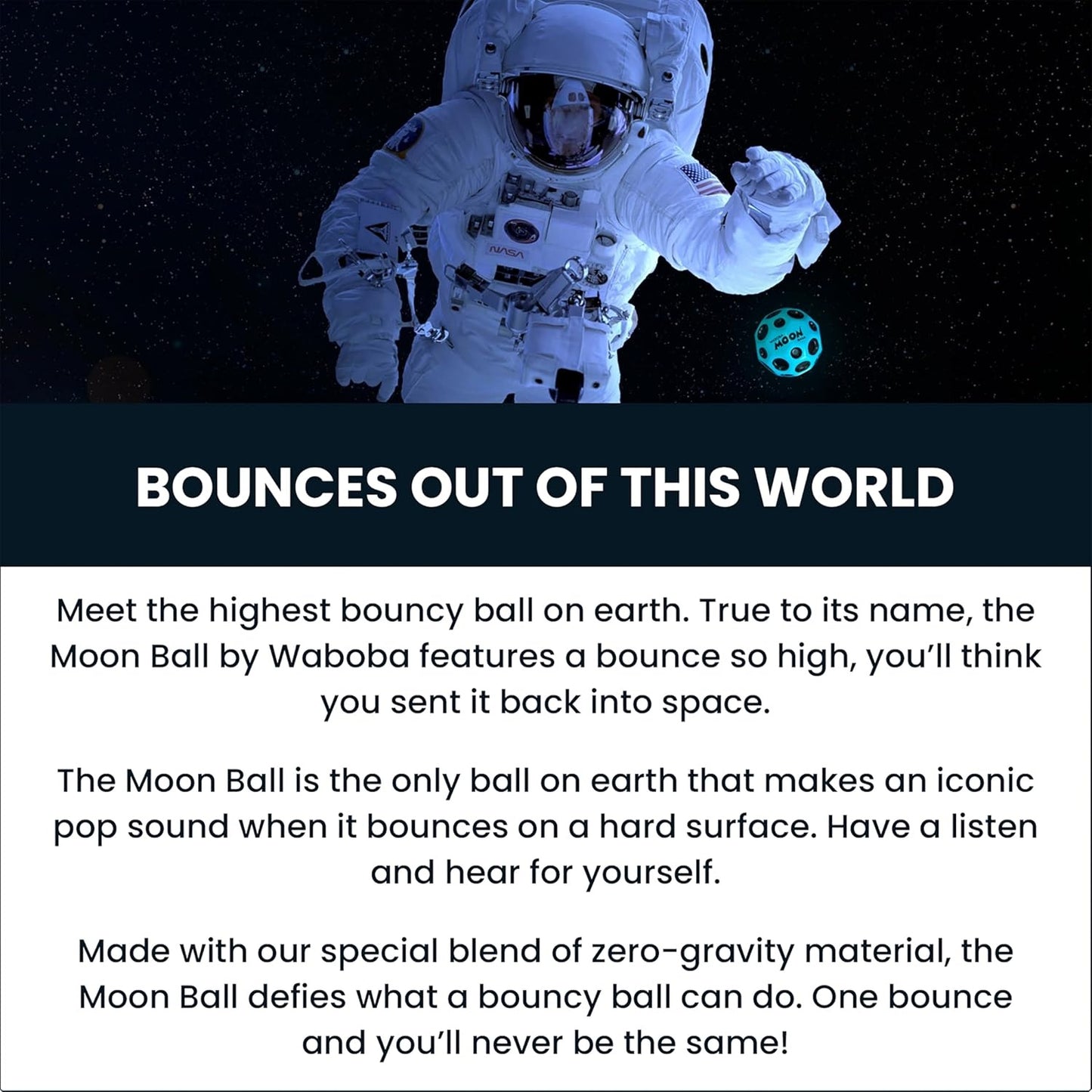 Waboba Pallina Original Dark Side of the Moon Ball (1pz) Palla IPER RIMBALZANTE che rimbalza, originale per saltare, Giocattolo ad alte prestazioni per un'estate di divertimento senza fine (Il lato oscuro della luna) VERDE