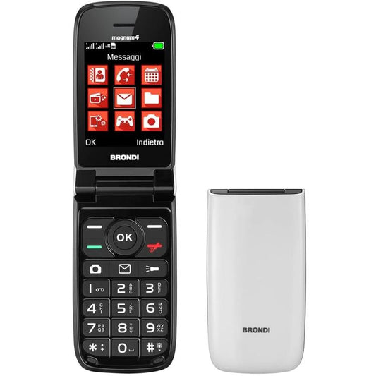 BRONDI MAGNUM 4 CELLULARE GSM FLIP MAXI DISPLAY DUAL SIM FOTOCAMERA 1.3MP BIANCO