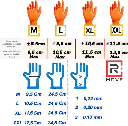 Rmove 100Pz 8.5Gr Da Lavoro Guanti Nitrile Arancione Senza Polvere Full Grip (M)