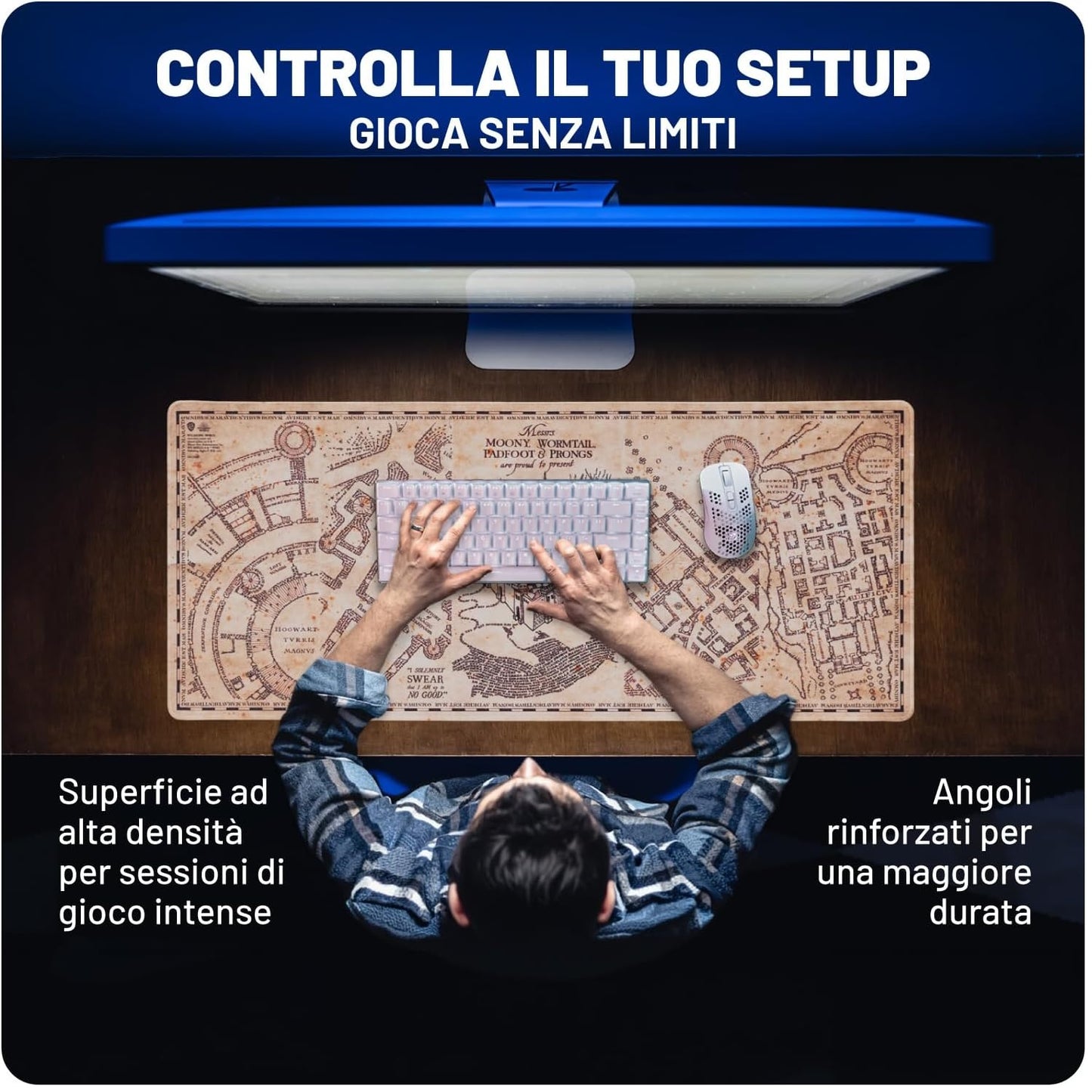 Harry Potter “Mappa del malandrino” Tappetino per Tastiera e Mouse Xxl per Scrivania Impermeabile e Antiscivolo 80x35cm | Mousepad, Accessori Gaming