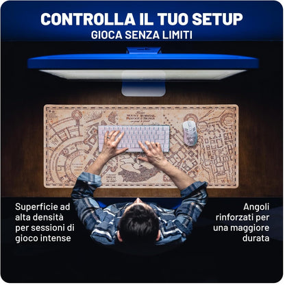 Harry Potter “Mappa del malandrino” Tappetino per Tastiera e Mouse Xxl per Scrivania Impermeabile e Antiscivolo 80x35cm | Mousepad, Accessori Gaming